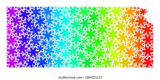 Bright gradient composition of Kansas State map created for New Year celebration. Kansas State map mosaic is created of vibrant snow elements. Designed for New Year advertisement.