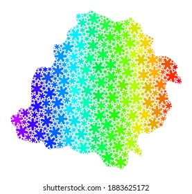 Bright gradient composition of Lodz Voivodeship map done for New Year celebration. Lodz Voivodeship map mosaic is organized from bright snow flakes. Designed for New Year advertisement.