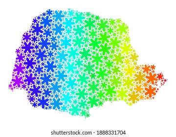 Bright gradient composition of Parana State map constructed for Christmas celebration. Parana State map mosaic is formed of bright snow icons. Designed for Christmas purposes.