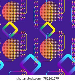 Bright gradient geometric shapes. Abstract geometric seamless pattern in the style of memphis. Stock vector