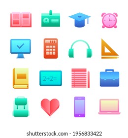 Bright gradient icons on the theme of learning, education, school. Vector illustration