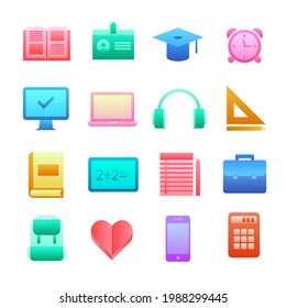 Bright gradient icons on the theme of learning, education, school. Vector illustration.