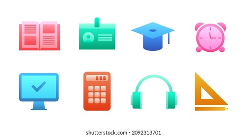 Bright gradient icons on the theme of learning, education, school. Vector illustration