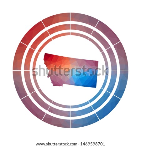 Bright gradient logo of the US state of Montana in a low poly style. Multicolored Montana rounded sign with a map in a geometric style for infographics.