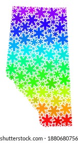 Bright gradient mosaic of Alberta Province map designed for Winter celebration. Alberta Province map mosaic is designed of multicolored snow. Designed for Winter advertisement.
