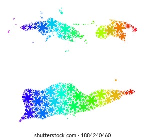 Mosaico degradado brillante del mapa de las Islas Vírgenes Estadounidenses creado para las vacaciones de Año Nuevo. El mosaico de mapas de las Islas Vírgenes Estadounidenses es creado con nieve multicolor. Diseñado para publicidad de Año Nuevo.