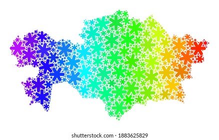 Bright gradient mosaic of Kazakhstan map done for Winter celebration. Kazakhstan map mosaic is composed of bright snow. Designed for Winter illustrations.