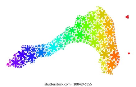 Bright gradient mosaic of Koh Lipe map done for Winter celebration. Koh Lipe map mosaic is designed from bright ice crystals. Designed for Winter sales.