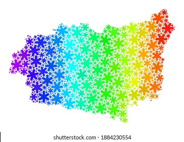 Bright gradient mosaic of Leon Province map combined for Winter ads. Leon Province map mosaic is designed of bright snow. Designed for patriotic advertisement.