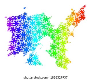 Mosaico degradado brillante del mapa de la isla de Limnos hecho para la celebración de Navidad. El mosaico de mapas de la isla de Limnos está diseñado con partes de nieve brillantes. Diseñado para anuncios de Navidad.