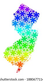 Mosaico degradado brillante del mapa del estado de Nueva Jersey construido para las ventas navideñas. El mosaico cartográfico del estado de Nueva Jersey tiene forma de cristales de hielo brillantes. Diseñado para las ventas navideñas.