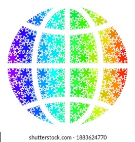 Mosaico degradado brillante del planeta globo construido para la celebración de Año Nuevo. El mosaico del planeta globo se organiza con elementos de nieve brillantes. Diseñado para fines patrióticos.