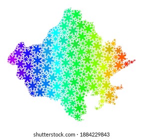 Bright gradient mosaic of Rajasthan State map organized for Christmas celebration. Rajasthan State map mosaic is designed of bright ice crystals. Designed for Christmas projects.