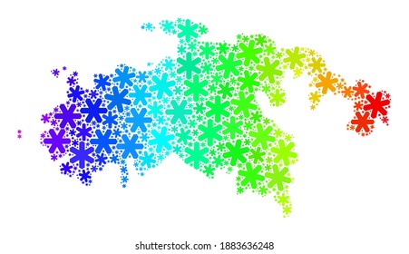 Mosaico degradado brillante del mapa de la isla de San Juan diseñado para anuncios navideños. El mosaico cartográfico de la isla de San Juan está hecho de elementos de nieve brillantes. Diseñado para fines de Navidad.