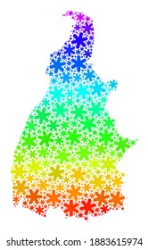 Bright gradient mosaic of Tocantins State map done for New Year sales. Tocantins State map mosaic is designed of colorful snowflakes. Designed for New Year ads.