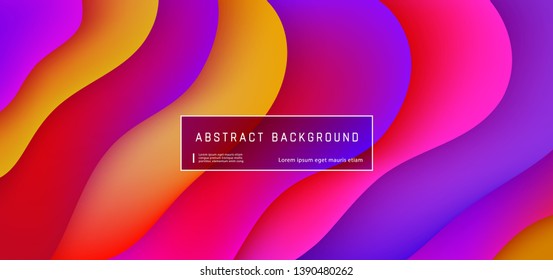 Bright gradient multicolored abstract layered background. Geometric fluid wave shapes composition with liquid color for horizontal banner or header in vector illustration.