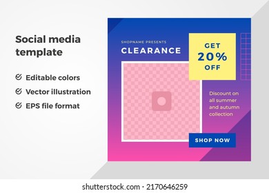 Bright gradient sale discount squared geometric social media post template decorative design vector illustration. Geometry stylish branding corporate special offer business retail shopping announce