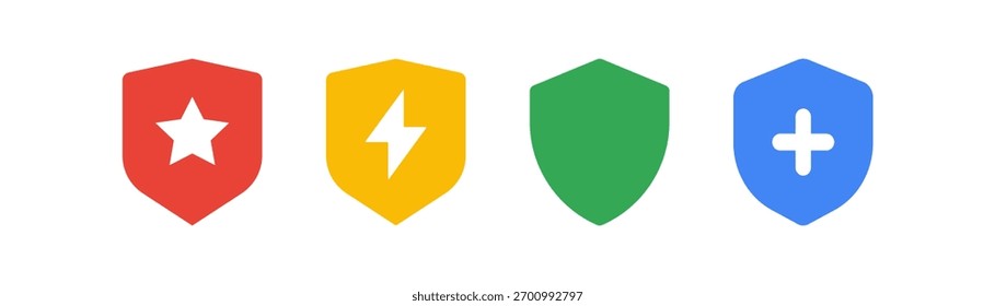 Iconos de vectores de seguridad de gradiente brillante y escudo de energía para protección digital, eco y conceptos de seguridad. Ideal para interfaz de Web, Anuncios y diseño de marca.