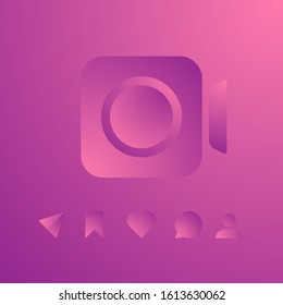 Bright gradient set of social media icons. Vector concept symbol video camera with other interface buttons.