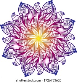 Bright gradient vector mandala. Leaves-like elements. Interesting figure on white background.