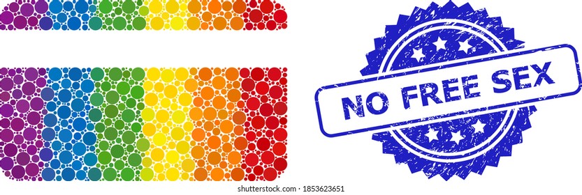 Helle Farbverlauf-lebhafte runde Punkt Mosaik-Kreditkarte, und Kein Free Sex Gummi Rosette Robbendruck. Das blaue Siegel enthält keine Free Sex-Beschriftung innerhalb von Rosette.