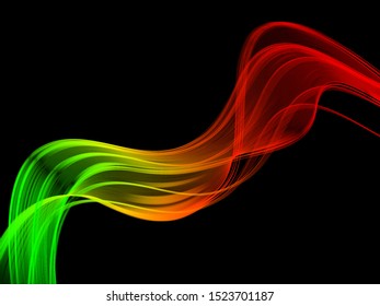 Bright gradient wave on black background, abstraction