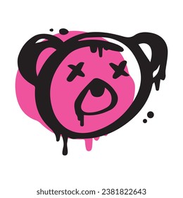 Bright Graffiti Bear Muzzle as Street Wall Painting Art Vector Illustration
