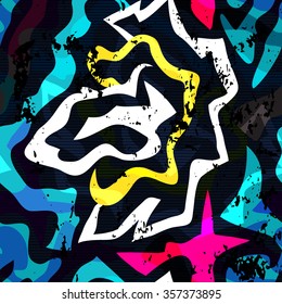 bright graffiti geometric seamless pattern grunge effect