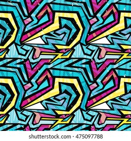 bright graffiti geometric seamless pattern grunge effect