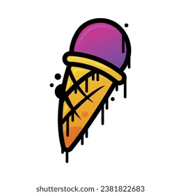 Bright Graffiti Ice Cream as Street Wall Painting Art Vector Illustration