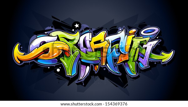 Bright Graffiti Lettering On Dark Background Stock Vector Royalty Free