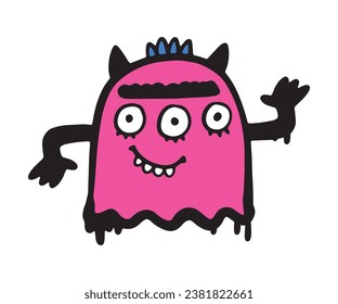 Bright Graffiti Pink Monster as Street Wall Painting Art Vector Illustration