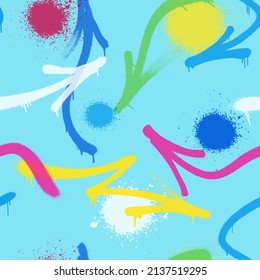 Bright graffiti spray paint seamless pattern. Vector illustration. Vector illustration