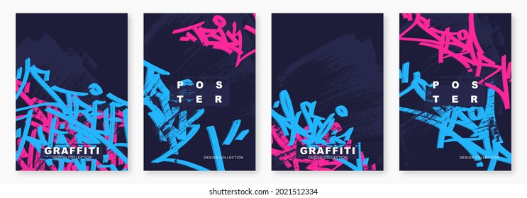 Bright graffiti tags with marker, vector illustration. Street art poster template.Colorful hip hop background with mixed letters