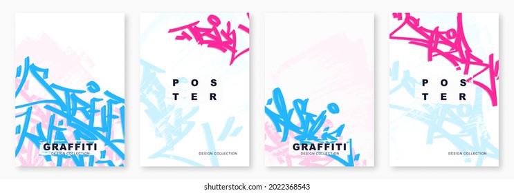 Bright graffiti tags with marker, vector illustration. Street art poster template.Colorful hip hop background with mixed letters