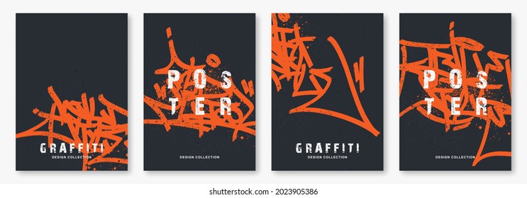 Bright graffiti tags with marker, vector illustration. Street art poster template.Colorful hip hop background with mixed letters