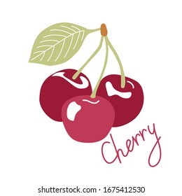 Bright graphic cherries on the white background