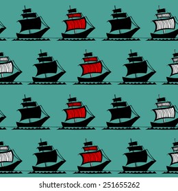 bright graphic ships seamless pattern 