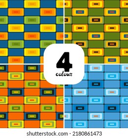 Patrón de fondo de pantalla gráfico brillante, textura sin fisuras de rectángulos repetidos de cuatro colores para la superficie textil o la cubierta de un portátil