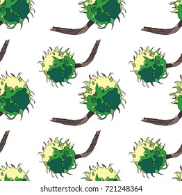 Bright graphic wonderful cute floral herbal autumn green chestnuts pattern vector illustration.  Perfect for textile, wallpapers, wrapping paper, greeting cards