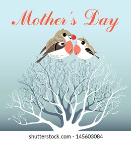 bright graphics card for Mother's Day with birds on a tree