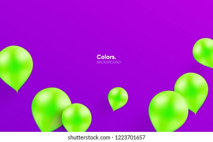 Bright green 3D balloons on purple background. minimal style wide design for social media, web, landing page, cover, ad, promotion.