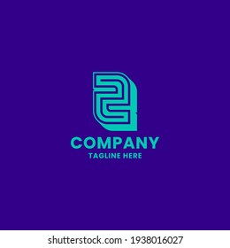 Bright green 3D letter Z monogram initial logo with line in the middle, in bright blue background
