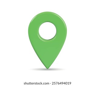 A bright green 3D location pin icon with a hollow center, isolated on a white background