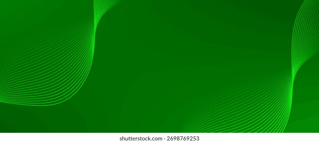 Fundo abstrato verde brilhante com linhas de luz curvas formando uma onda dinâmica. Adequado para negócios, tecnologia ou conceitos ecológicos.