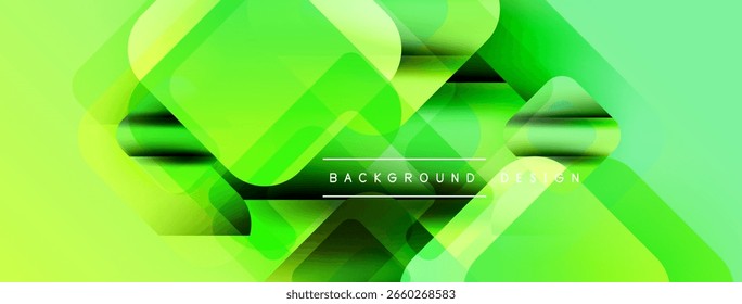 Bright green abstract background. Geometric shapes overlap, creating dynamic visual effect. Modern design elements present.