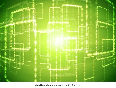 Bright green abstract background with shiny squares. Vector design