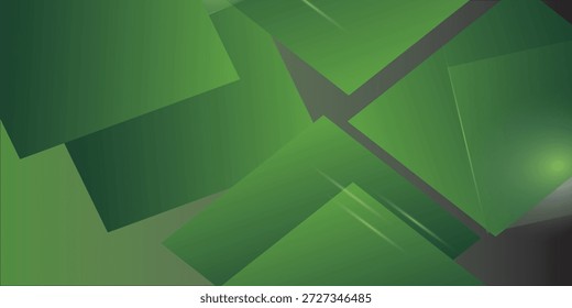 Composição geométrica abstrata verde brilhante com formas angulares em camadas e efeitos de luz para fundos visuais modernos
