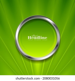 Fondo tecnológico abstracto verde brillante con círculo metálico. Diseño de vectores
