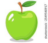 Bright Green Apple Icon in Simple Flat Cartoon Style, Editable and Scalable Vector Illustration, Isolated on White Background, Perfect for Logos, Icons, and Graphic Design Projects